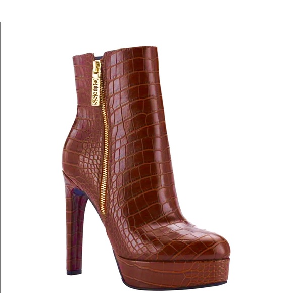 Guess "Dejah Croc Platform Booties" Dark
Brown Leather High Heel Booties - Picture 5 of 9